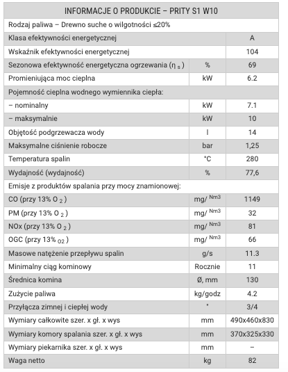 Piec kominkowy Prity S1 W10 - czarny