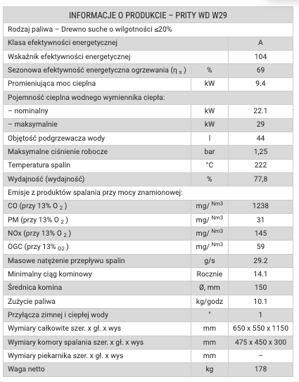 Piec kominkowy Prity WD W29 - czarny