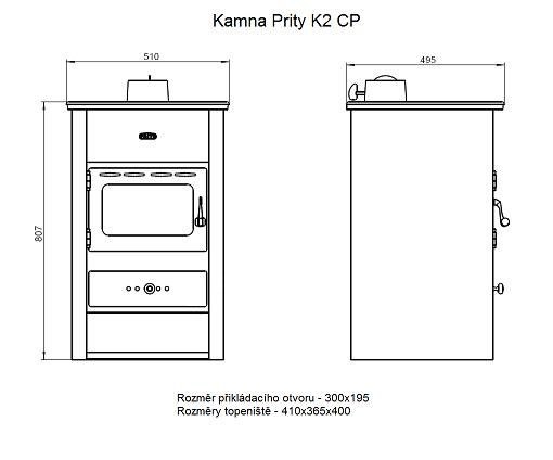 Piec kominkowy Prity K2 CP z płytą żeliwną