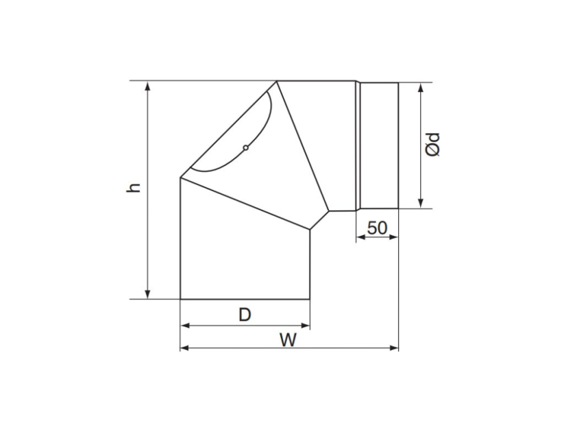 Rura spalinowa kolano Almeva 120/90°/2 mm z otworem czyszczącym