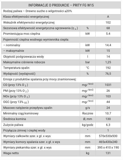 Krbové kachle Prity FG W15 s rúrou a výmenníkom na vodu - čierna