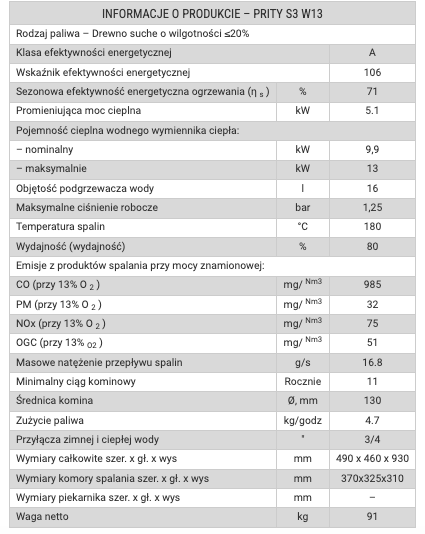 Piec kominkowy Prity S3 W13 - czarny