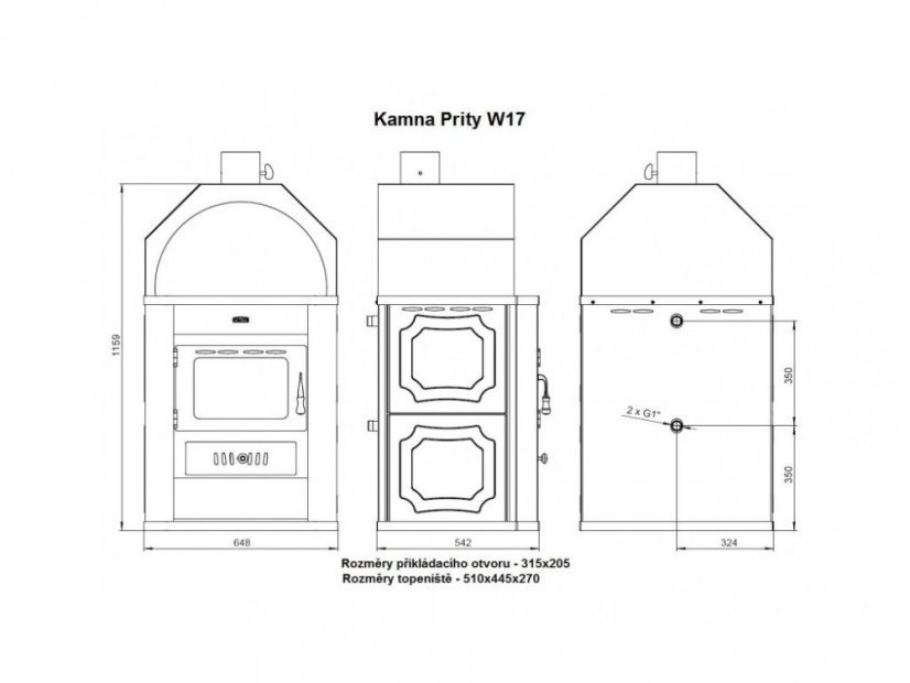 Piec kominkowy Prity W17 TV - czarny