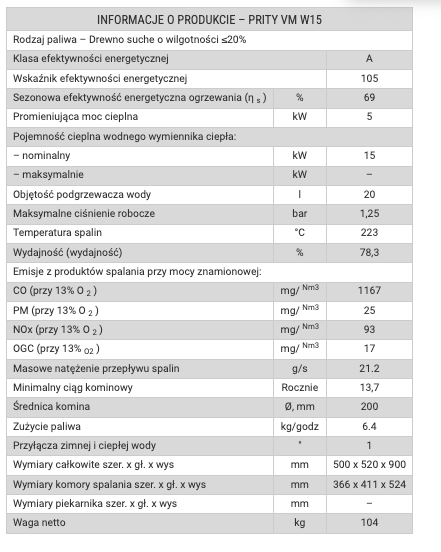 Wkład kominkowy VMW15 z wymiennikiem ciepłej wody